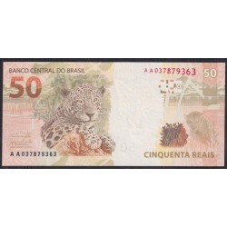Бразилия 50 реалов 2010 года, первый выпуск литеры АА(BRASIL 50 reais 2010) P 256a: UNC