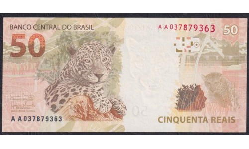 Бразилия 50 реалов 2010 года, первый выпуск литеры АА(BRASIL 50 reais 2010) P 256a: UNC