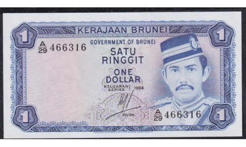 Бруней 1 ринггит 1984 г. (BRUNEI 1 Ringgit / Dollar 1984) P 6c(2): UNC