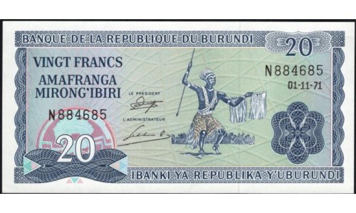 Бурунди 20 франков 1971 (Burundi 20 francs 1971) P 21b : UNC