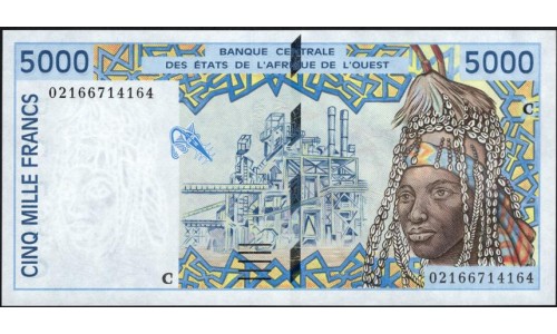 Западные Африканские Штаты Буркина Фасо 5000 франков 2002 (Western African States (Burkina Faso) 5000 francs 2002) P313Cl: UNC