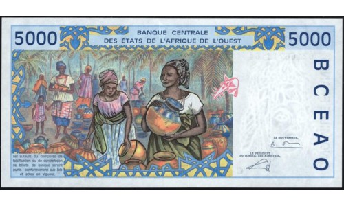 Западные Африканские Штаты Буркина Фасо 5000 франков 2002 (Western African States (Burkina Faso) 5000 francs 2002) P313Cl: UNC