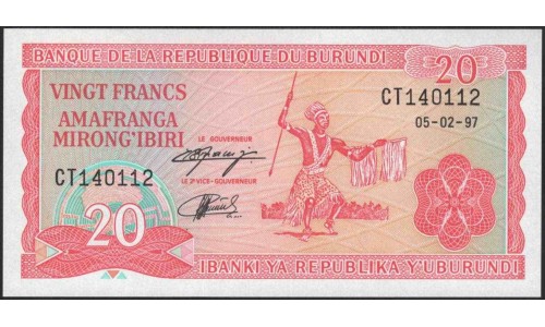Бурунди 20 франков 1997 (Burundi 20 francs 1997) P 27d : Unc