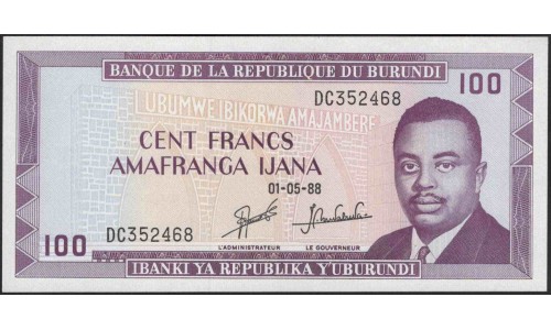 Бурунди 100 франков 1988 (Burundi 100 francs 1988) P 29c : Unc
