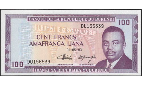 Бурунди 100 франков 1993 (Burundi 100 francs 1993) P 29c : Unc