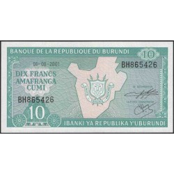 Бурунди 10 франков 2001 (Burundi 10 francs 2001) P 33d : Unc