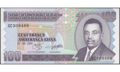 Бурунди 100 франков 2001 (Burundi 100 francs 2001) P 37c : Unc