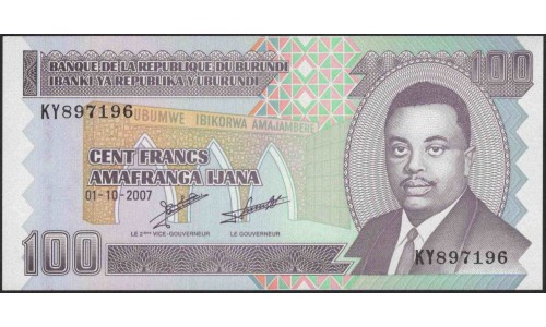 Бурунди 100 франков 2007 (Burundi 100 francs 2007) P 37f : Unc