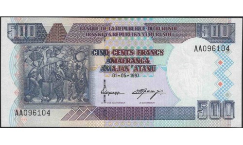 Бурунди 500 франков 1997 (Burundi 500 francs 1997) P 38a: Unc