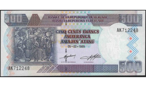 Бурунди 500 франков 1999 (Burundi 500 francs 1999) P 38b : Unc