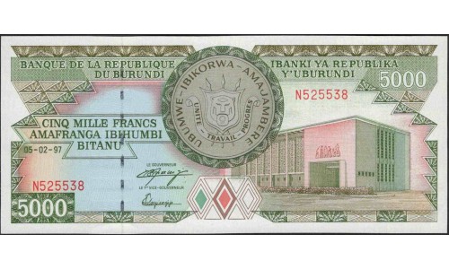 Бурунди 5000 франков 1997 (Burundi 5000 francs 1997) P 40 : Unc