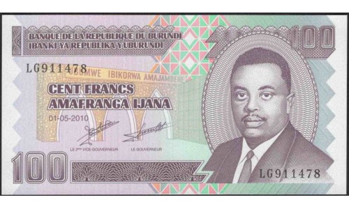 Бурунди 100 франков 2010 год (Burundi 100 francs 2010) P 44b : Unc