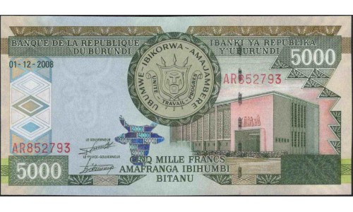 Бурунди 5000 франков 2008 год (Burundi 5000 francs 2008) P 48a : Unc