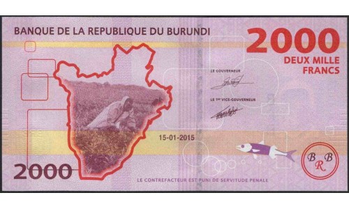 Бурунди 2000 франков 2015 год (Burundi 2000 francs 2015) P 52 : Unc