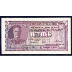 Цейлон 50 центов 1942 г. (CEYLON 50 Cents 1942) P45a:аUnc