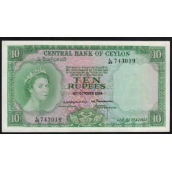 Цейлон 10 рупий  16.10.1954 года, РЕДКОСТЬ! (CEYLON 1 Rupee 16.10.1954) P 55b: UNC