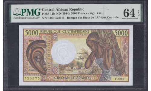 Центральная Африканская Республика 5000 франков 1984 года (Central African Republic 5000 francs 1984) P12b: UNC PMG 65 EPQ