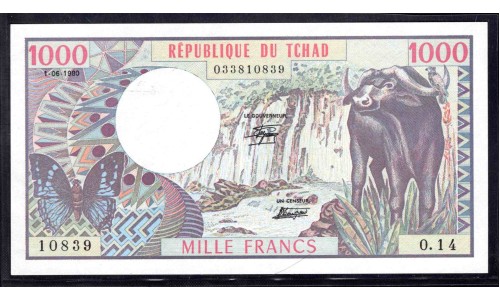 Чад 1000 франков 1980 г. (CHAD 1000 francs 1980) P 7: UNC 