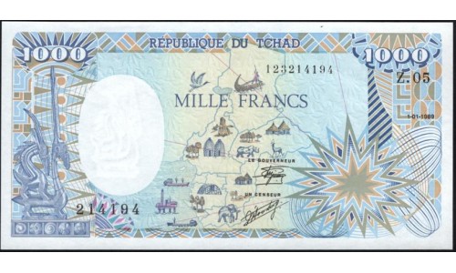 Чад 1000 франков 1989 (CHAD 1000 francs 1989) P 10Aa : UNC