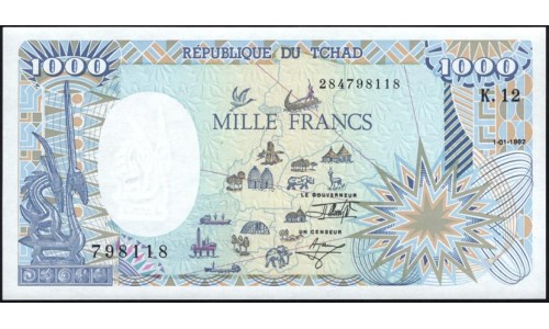 Чад 1000 франков 1992 (CHAD 1000 francs 1992) P 10Ac : UNC