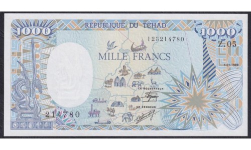 Чад 1000 франков 1989 (CHAD 1000 francs 1989) P 10Aa : UNC