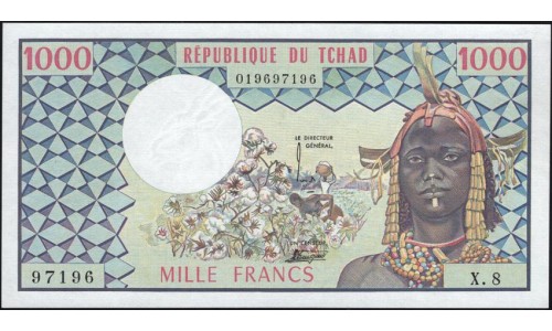 Чад 1000 франков 1974 - 1978 г. (CHAD 1000 francs 1974 - 1978) P 3b: UNC 