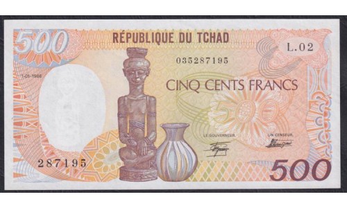 Чад 500 франков 01.01.1986 года, 287195 (CHAD 500 francs 01.01.1986) P 9a(2): UNC