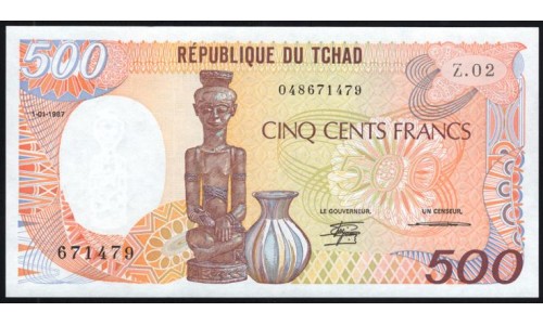 Чад 500 франков 01-01-1987 (CHAD 500 francs 01-01-1987) P 9b: UNC