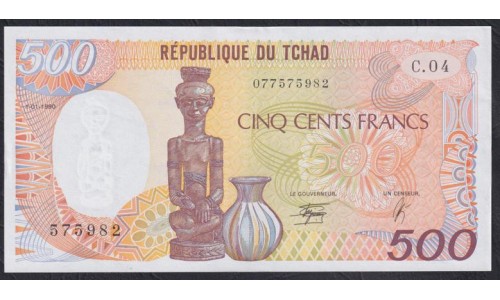 Чад  500 франков 01.01.1990 года, 575982 (CHAD 500 francs 01.01.1990) P 9c: UNC 