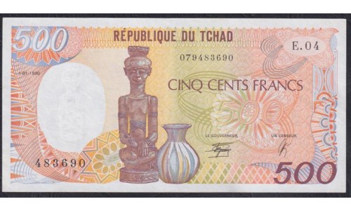 Чад 500 франков 1990 (CHAD 500 francs 1990) P 9c: XF/aUNC