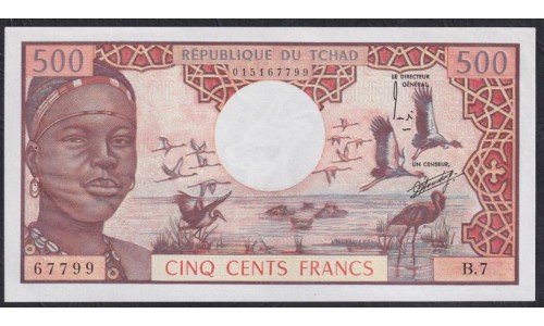 Чад 500 франков 1974 г. (CHAD 500 francs 1974) P 2a: UNC 