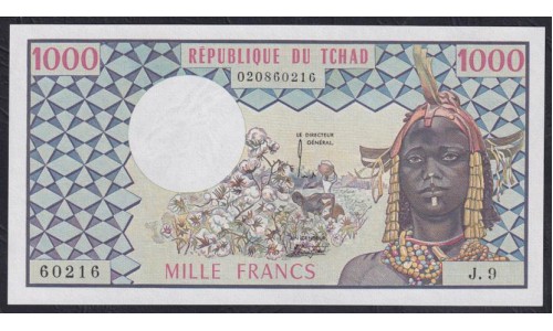 Чад 1000 франков 1974 - 1978 г. (CHAD 1000 francs 1974 - 1978) P 3b: UNC 
