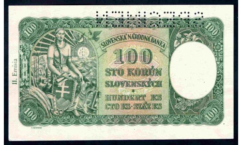 Чехословакия 100 корун 1940 г. (CZECHOSLOVAKIA 100 Korun 1940) P52s:Unc SPECIMEN