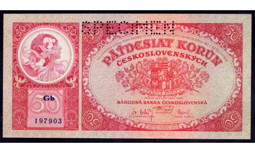 Чехословакия 50 корун 1929 г. (CZECHOSLOVAKIA 50 Korun 1929) P22:Unc SPECIMEN