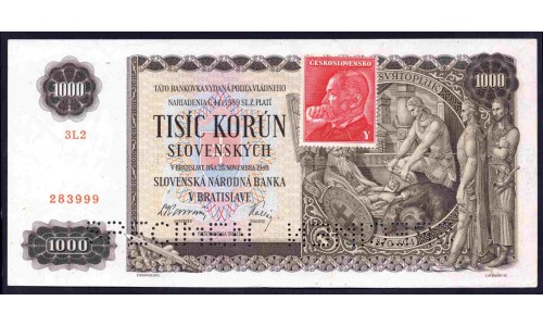 Чехословакия 1000 корун 1940 г. (CZECHOSLOVAKIA 1000 Korun 1940) P56s:aUnc\Unc SPECIMEN