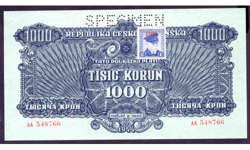 Чехословакия 1000 корун 1944 года (CZECHOSLOVAKIA 1000 Korun 1944) P57s: UNC SPECIMEN