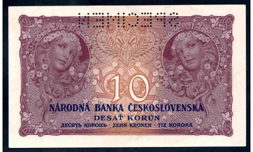 Чехословакия 10 корун  1920г. (CZECHOSLOVAKIA 10 Korun 1920) P20:Unc SPECIMEN