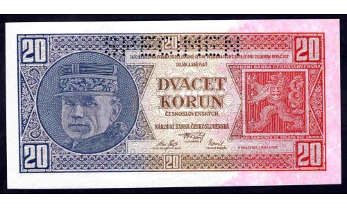 Чехословакия 20 корун 1925 г. (CZECHOSLOVAKIA 20 Korun 1925) P21с:Unc SPECIMEN