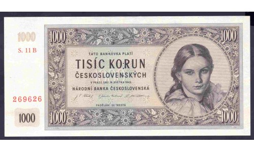 Чехословакия 1000 корун 1945 г. (CZECHOSLOVAKIA 1000 Korún 1945) P74:Unc