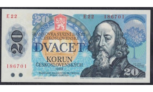 Чехословакия 20 корун 1988 г. (CZECHOSLOVAKIA 20 Korun 1988) P95:Unc