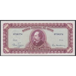 Чили 10 эскудо или 10000 песо ND (1960-1961), РЕДКОСТЬ (CHILE 10 Escudos on 10000 PESOS ND (1960-1961) RARE ) P 132(2): UNC