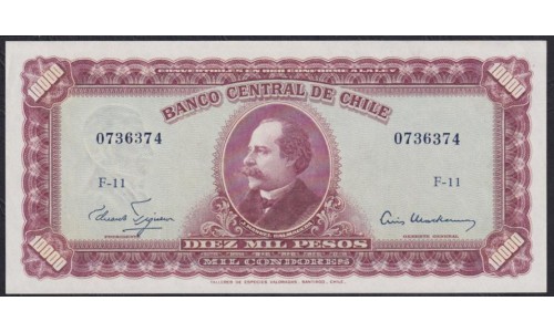 Чили 10 эскудо или 10000 песо ND (1960-1961), РЕДКОСТЬ (CHILE 10 Escudos on 10000 PESOS ND (1960-1961) RARE ) P 132(2): UNC