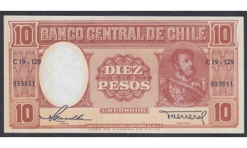 Чили 10 песо (1958-1959) (CHILE 10 Pesos (1958-1959)) P 120 : UNC