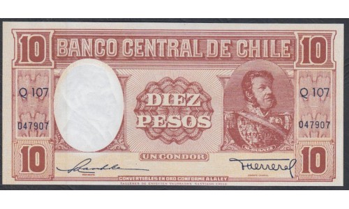 Чили 10 песо (1947-1958) (CHILE 10 Pesos (1947-1958)) P 111(3): UNC