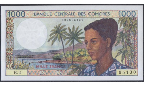 Коморские Острова 1000 франков 1986 год (COMORES 1000 francs 1986) P 11a: UNC
