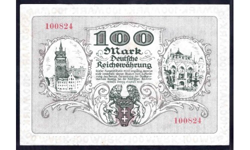Данциг 100 марок 1922 г. (DANZIG 100 Mark 1922) P 13: UNC-