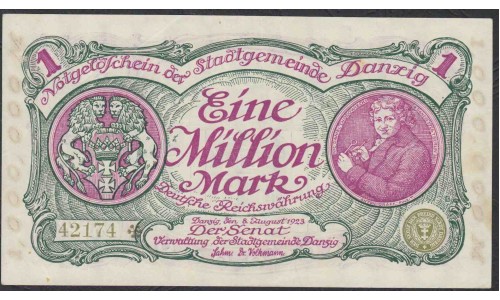 Данциг  1 миллион марок 1923 года (DANZIG 1.000.000 Mark 1923) P 24а: XF