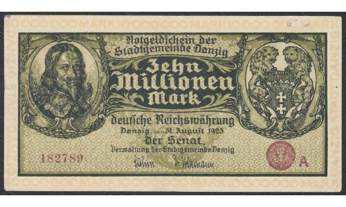 Данциг  10 миллионов марок 1923 г. (DANZIG 10.000.000 Mark 1923) P 25: XF