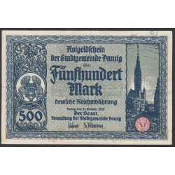 Данциг 500 марок 1922 г. (DANZIG 500 Mark 1922) P 14: XF
