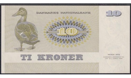 Дания 10 крон 1972 (DENMARK 10 Kroner 1972) P 48a: UNC